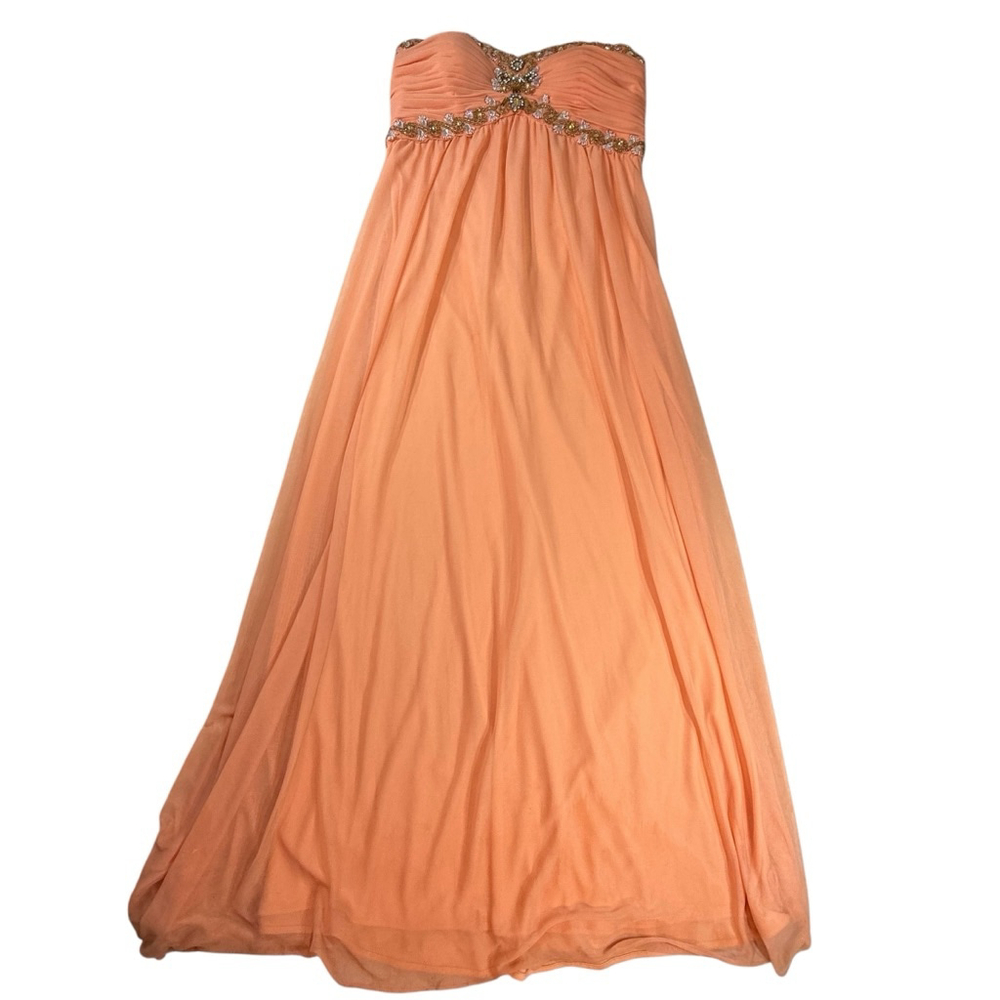 Cachet Peach Formal Beaded Strapless Dress Size 12 - Picture 2 of 10